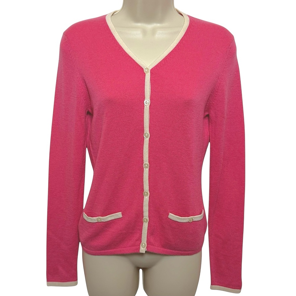 Magaschoni Women’s Pink Cashmere V Neck Button Down Lightweight Cardigan S NWTS